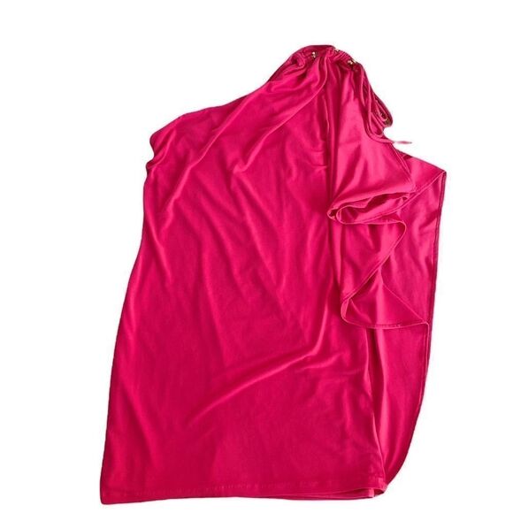 Cache One Shoulder Rhinestone Beaded Draped Cocktail Mini Dress Pink Size XS - Picture 6 of 6